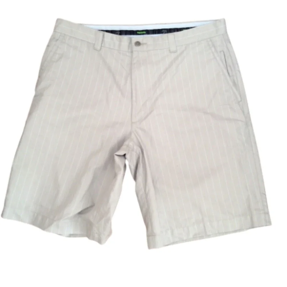 CALLAWAY MEN'S X SERIES SIZE 36 KHAKI STRIPED GOLF SHORTS FLAT FRONT 10